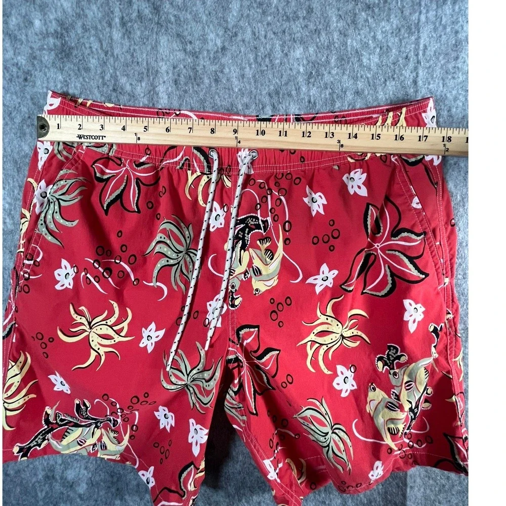 J.Crew Mens Red Tropical Floral Swim Trunks Board Shorts Size L 6 Inch Inseam